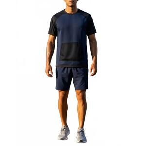 NEW ADIDAS men's short sleeve neoprene crew sweat top in conavy/ blanco